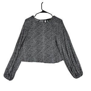 AFRM Leopard Print Crop Top sz L Women Black White Baloon Sleeve‎ Boxy Jersey